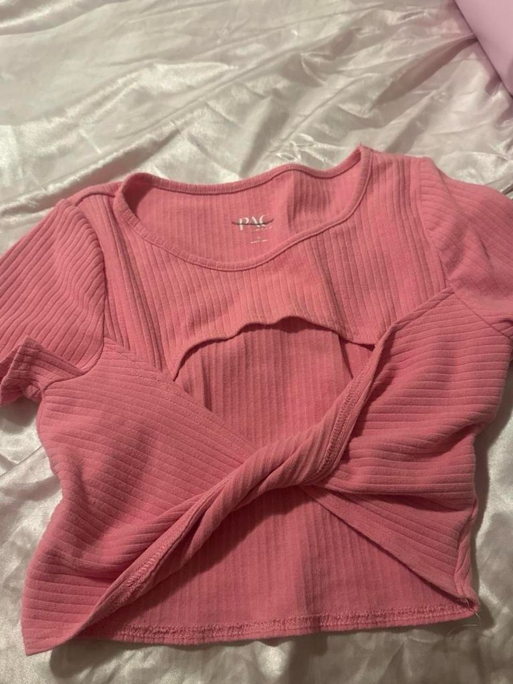 PacSun Pink Ribbed Crop Top with Front Cutout